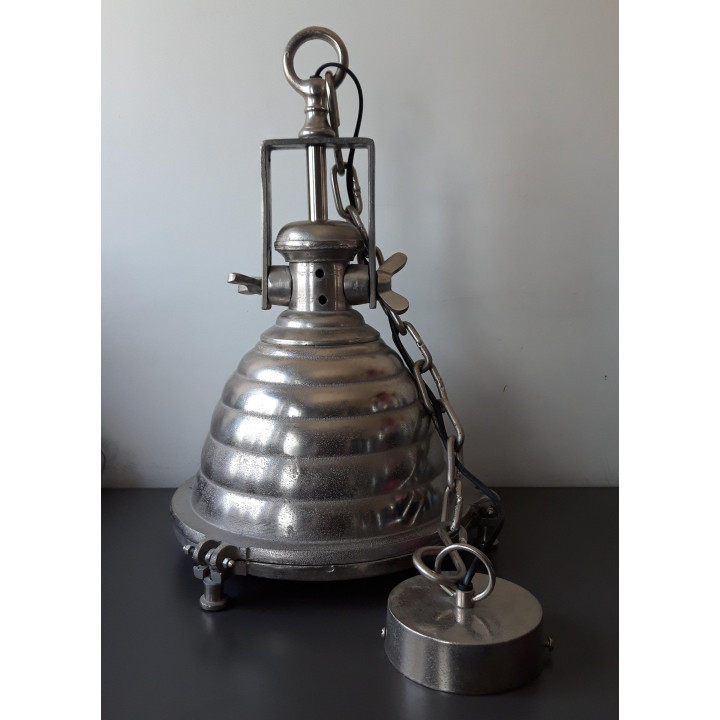 Industriële Metalen Hanglamp met Ketting | Zilverkleurig