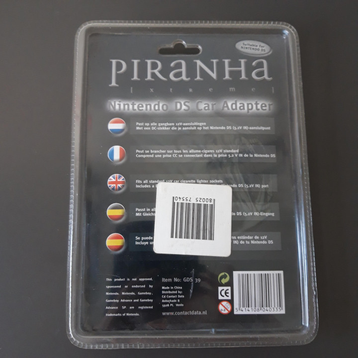 Piranha Nintendo DS auto oplader adapter nieuw in verpakking
