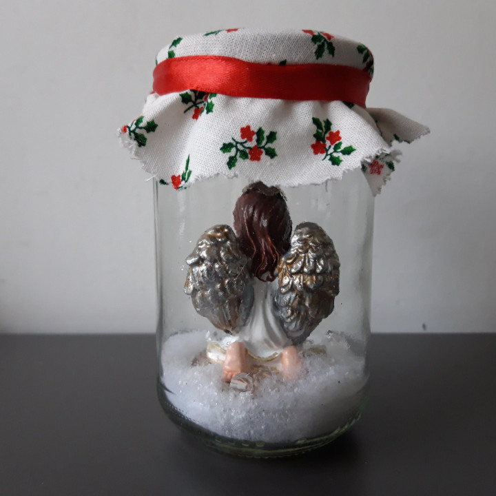 Engeltje in glazen pot kerstdecoratie handgemaakt