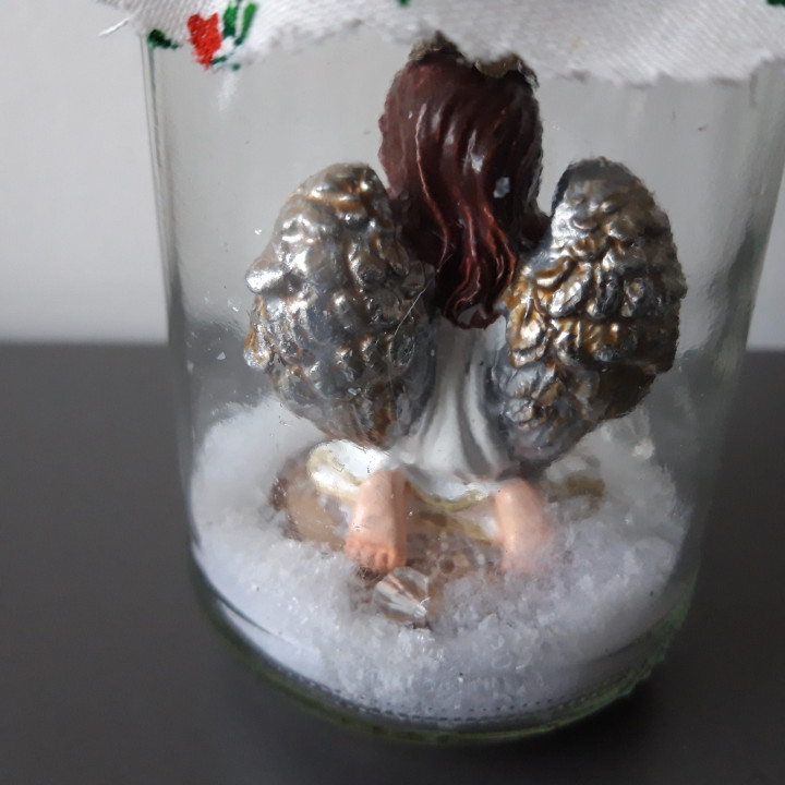 Engeltje in glazen pot kerstdecoratie handgemaakt