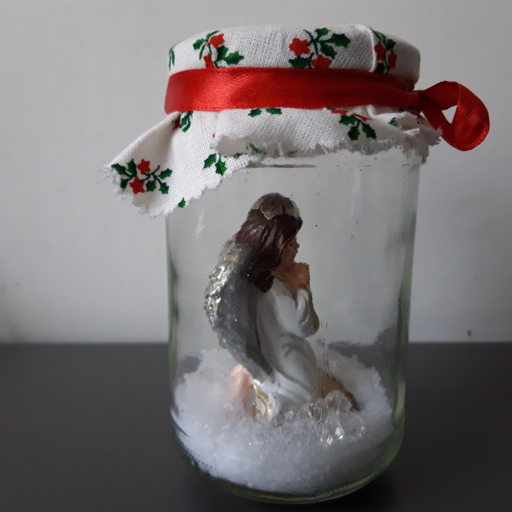 Engeltje in glazen pot kerstdecoratie handgemaakt