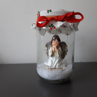 Engeltje in glazen pot kerstdecoratie handgemaakt