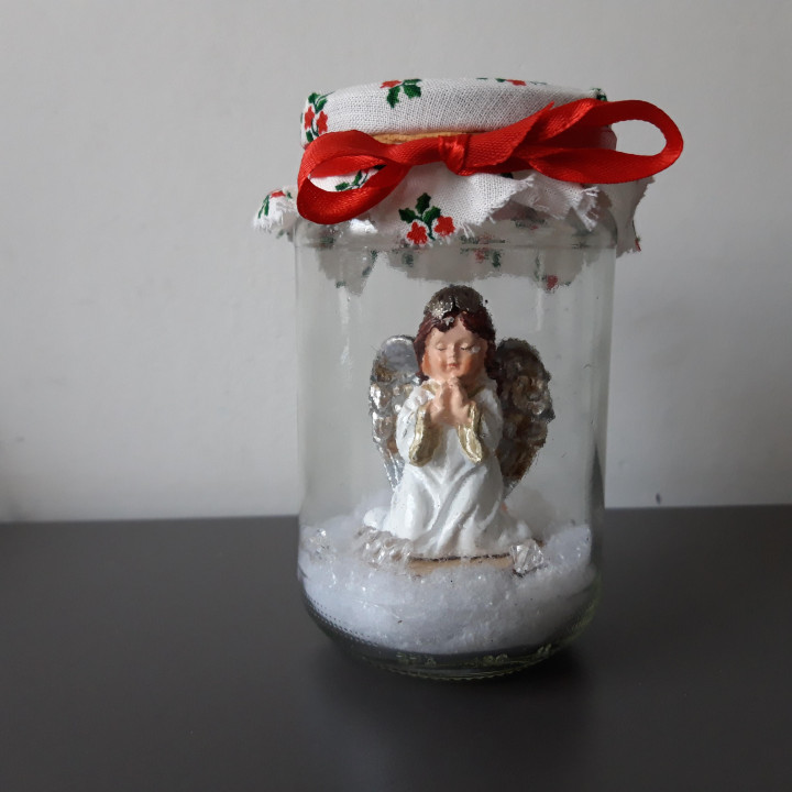 Engeltje in glazen pot kerstdecoratie handgemaakt