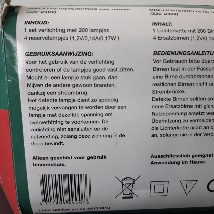 Kerstverlichting 200 lampjes binnen met doos en reservelampjes