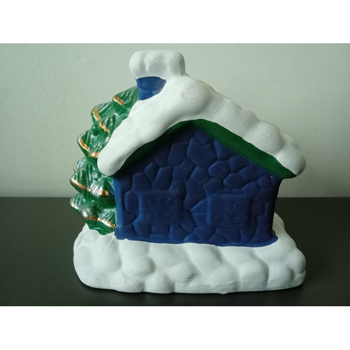 Kerst spaarpot huisje met kerstboom en kerstman