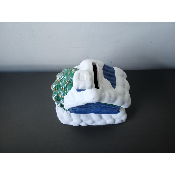 Kerst spaarpot huisje met kerstboom en kerstman