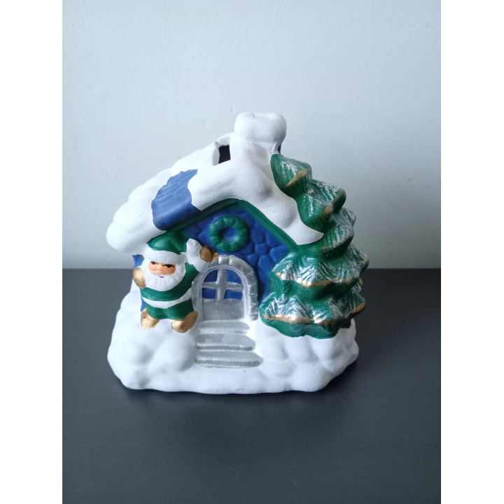 Kerst spaarpot huisje met kerstboom en kerstman