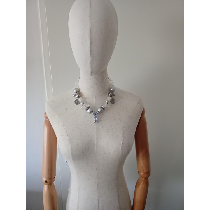 Statement ketting zilver en transparant met bedels