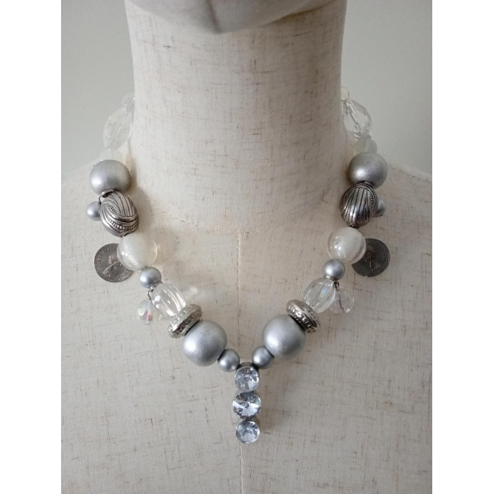 Statement ketting zilver en transparant met bedels