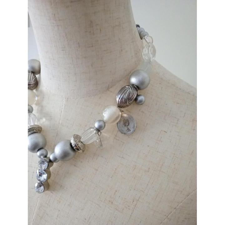 Statement ketting zilver en transparant met bedels