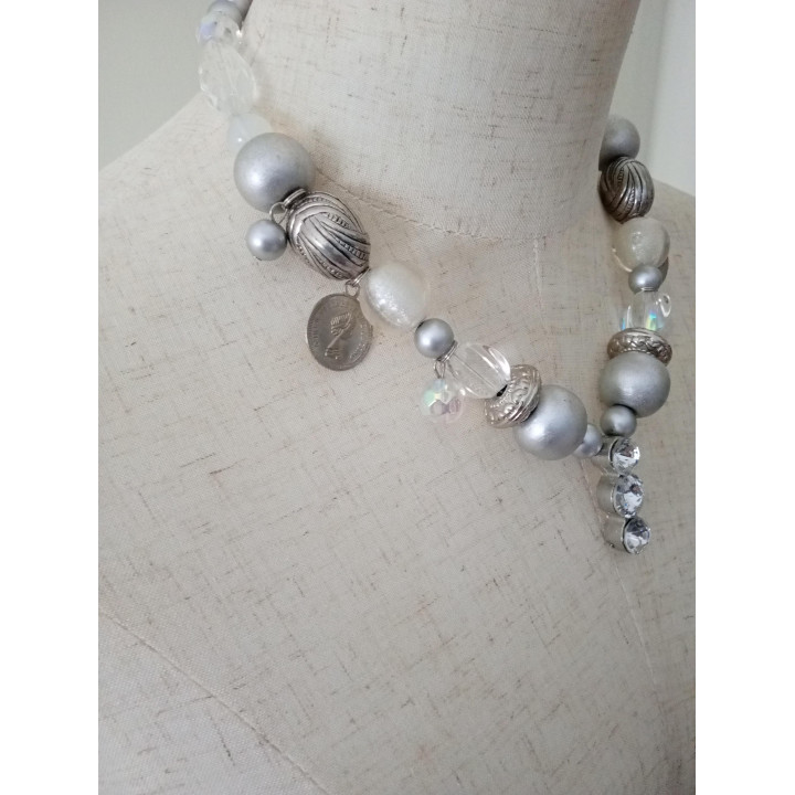 Statement ketting zilver en transparant met bedels