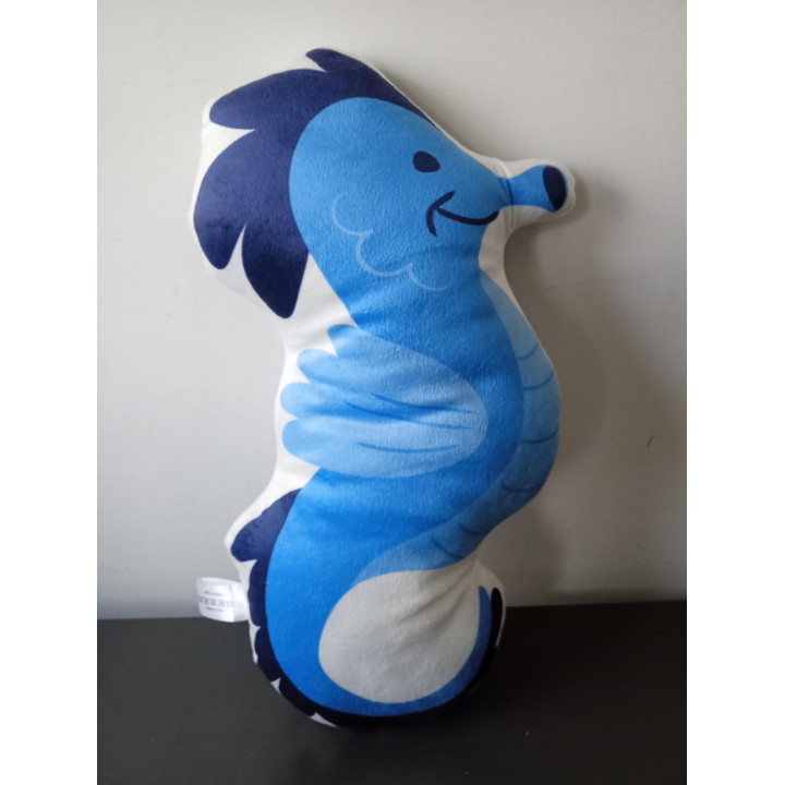 Zeepaardje kussen blauw wit 37 cm