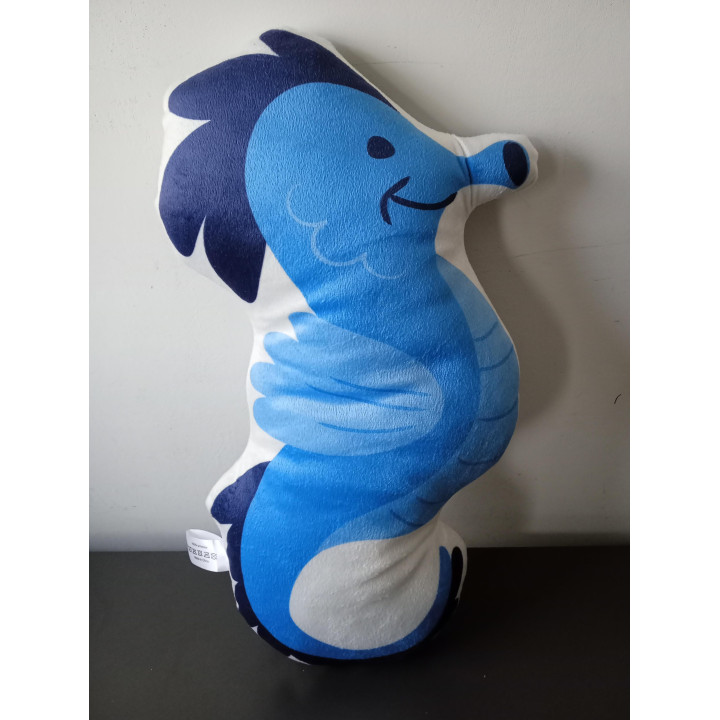 Zeepaardje kussen blauw wit 37 cm