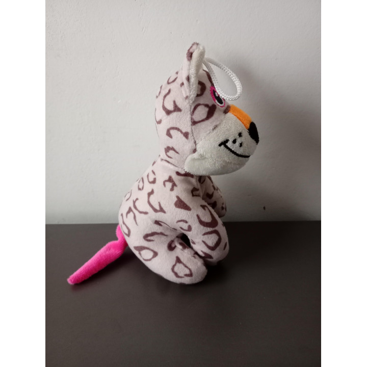 Pluche hond knuffel met ophanglus roze staart 15 cm