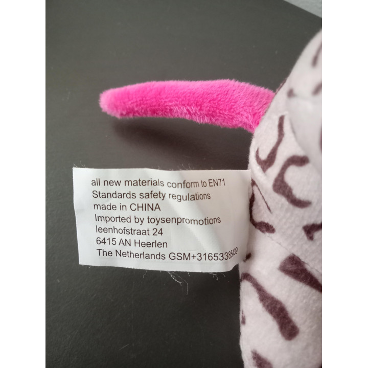 Pluche hond knuffel met ophanglus roze staart 15 cm