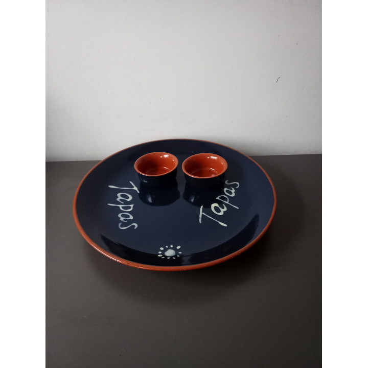 SiaKia tapas serveerschaal met 2 schaaltjes blauw oranje