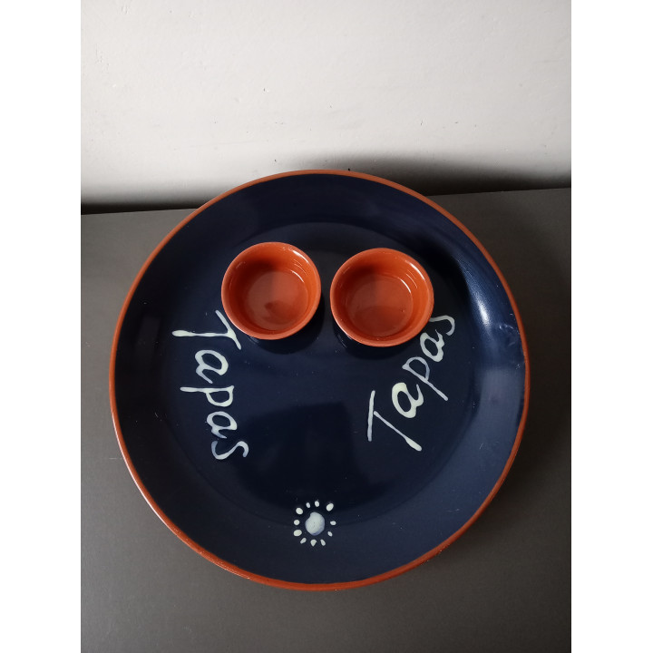 SiaKia tapas serveerschaal met 2 schaaltjes blauw oranje