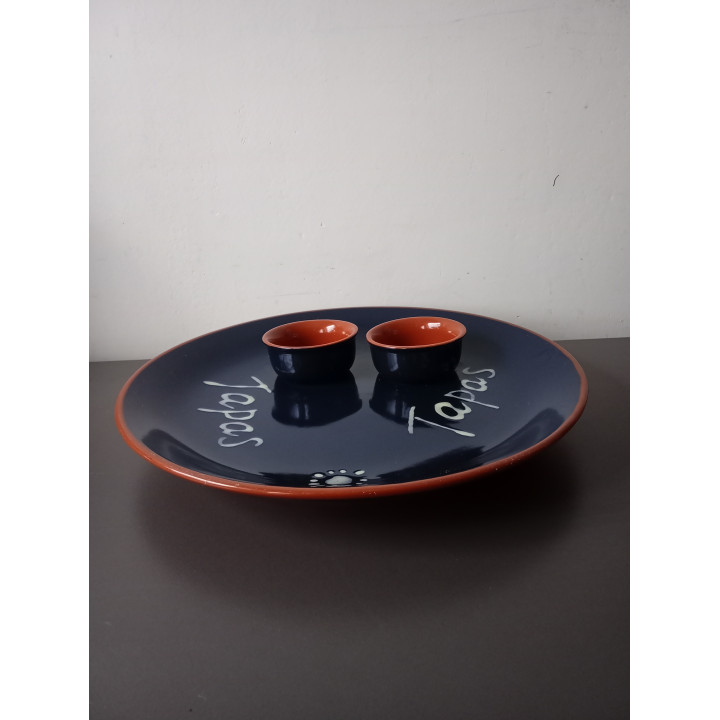 SiaKia tapas serveerschaal met 2 schaaltjes blauw oranje