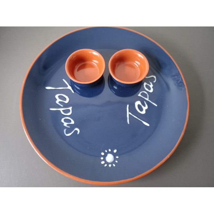 SiaKia tapas serveerschaal met 2 schaaltjes blauw oranje