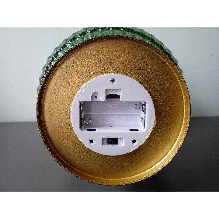 Groene glazen tafellamp met structuurglas en gouden voet sfeerverlichting