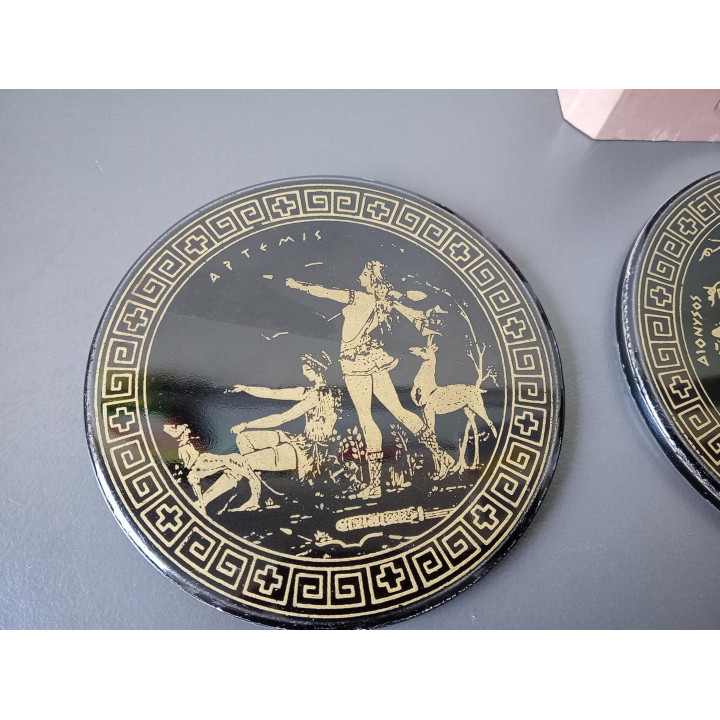 Set van 6 onderzetters met houder Grieks design zwart goud