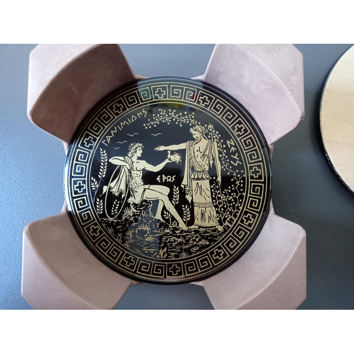 Set van 6 onderzetters met houder Grieks design zwart goud