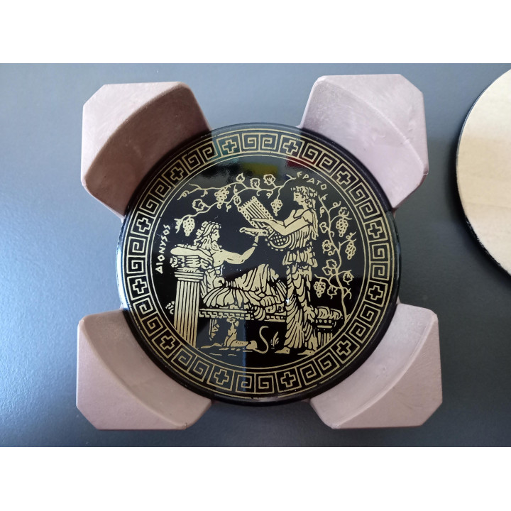 Set van 6 onderzetters met houder Grieks design zwart goud