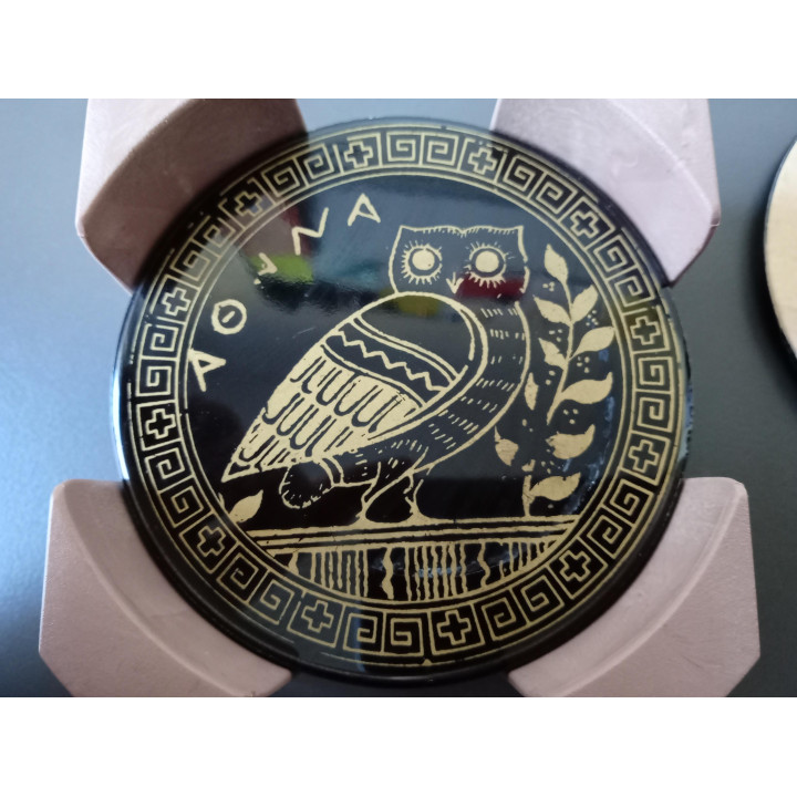 Set van 6 onderzetters met houder Grieks design zwart goud