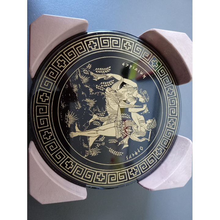 Set van 6 onderzetters met houder Grieks design zwart goud