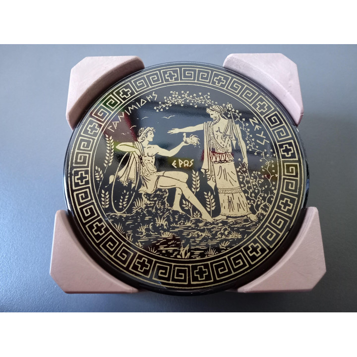 Set van 6 onderzetters met houder Grieks design zwart goud