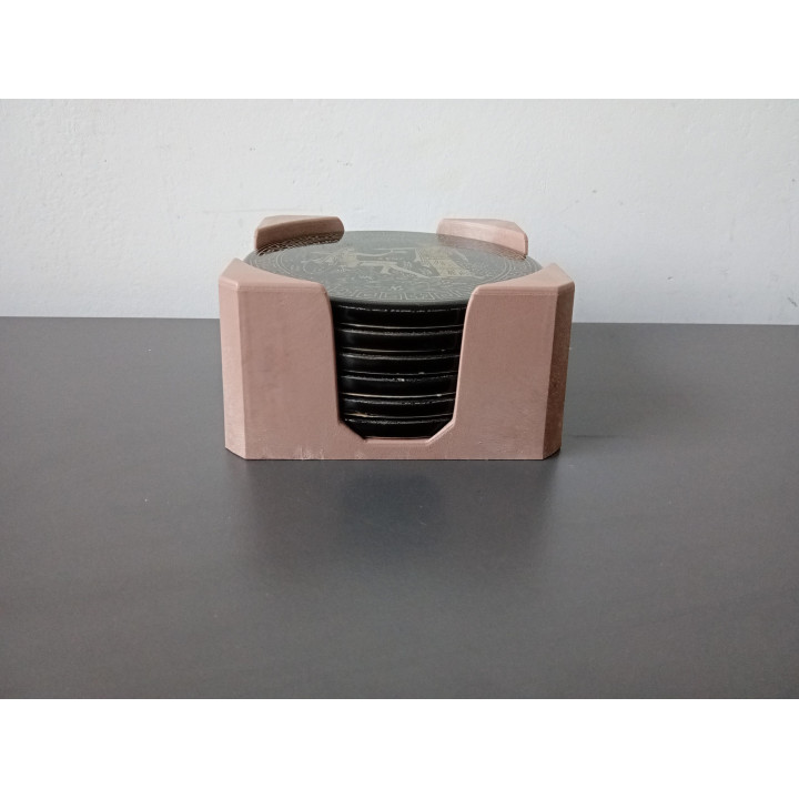 Set van 6 onderzetters met houder Grieks design zwart goud