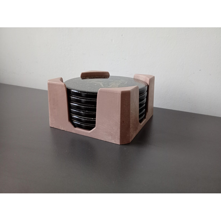 Set van 6 onderzetters met houder Grieks design zwart goud