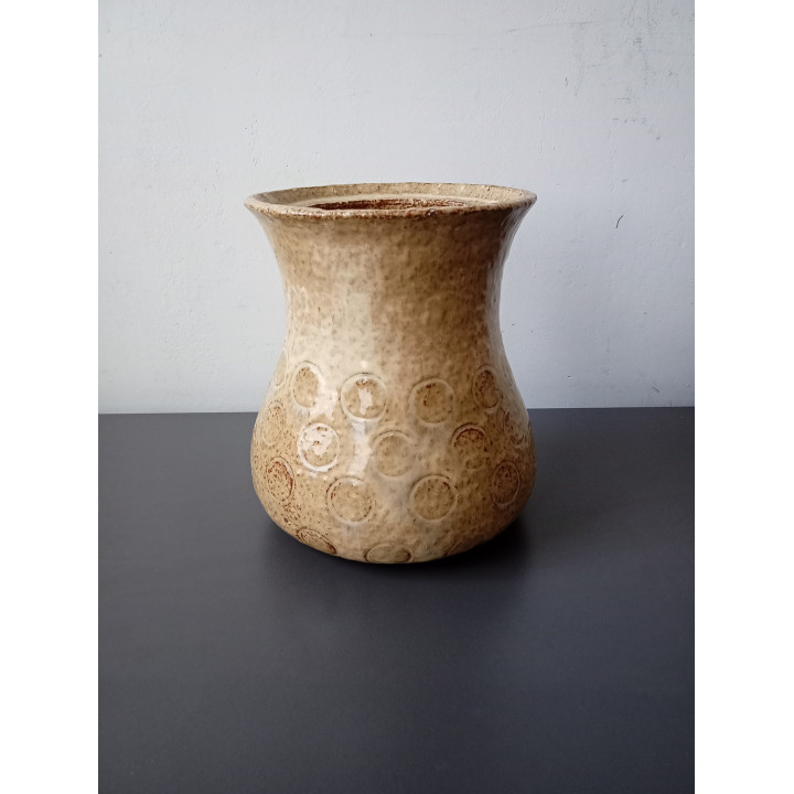 Vintage keramieken vaas beige met reliëf cirkels
