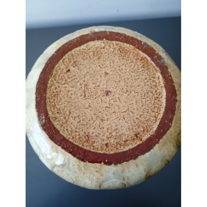 Vintage keramieken vaas beige met reliëf cirkels