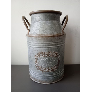 Grote zinken melkkan Flowers & Garden met handgrepen