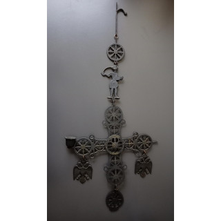 Byzantijns kruis wandhanger met kaarshouder metaal groot