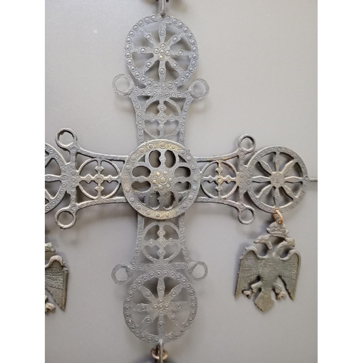 Byzantijns kruis wandhanger met kaarshouder metaal groot