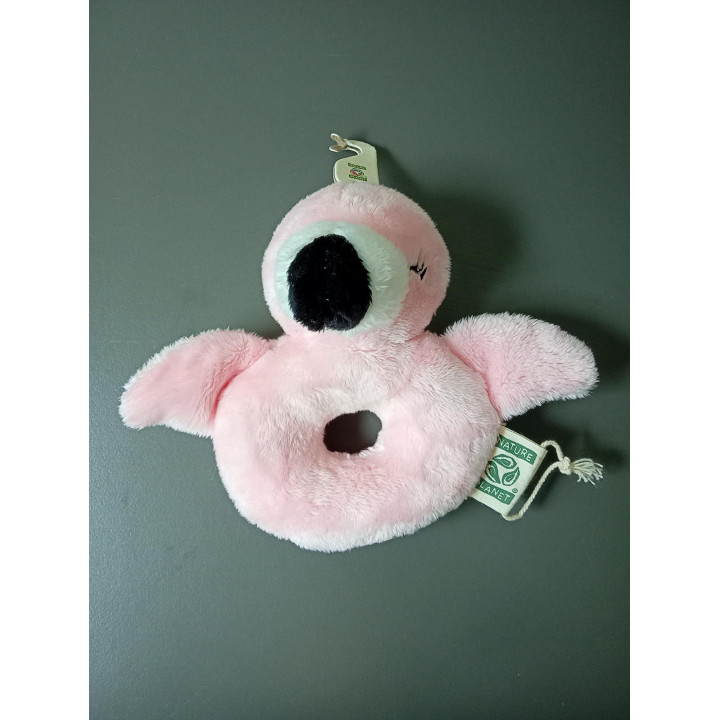 Nature Planet flamingo babyrammelaar knuffel roze 14 cm