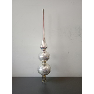 Zilverkleurige Glazen Kerstpiek met Glitter