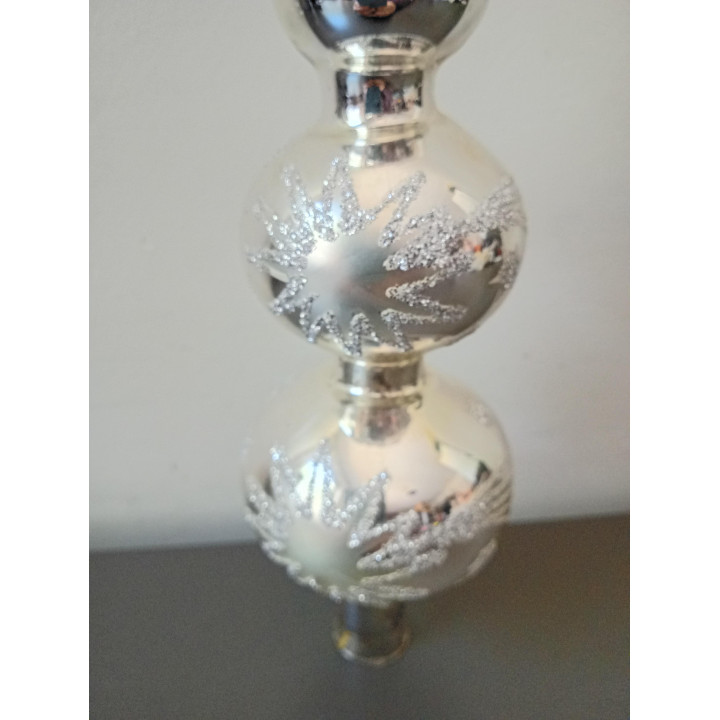 Zilverkleurige Glazen Kerstpiek met Glitter