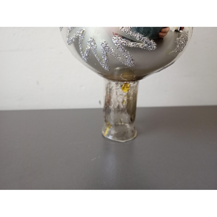 Zilverkleurige Glazen Kerstpiek met Glitter