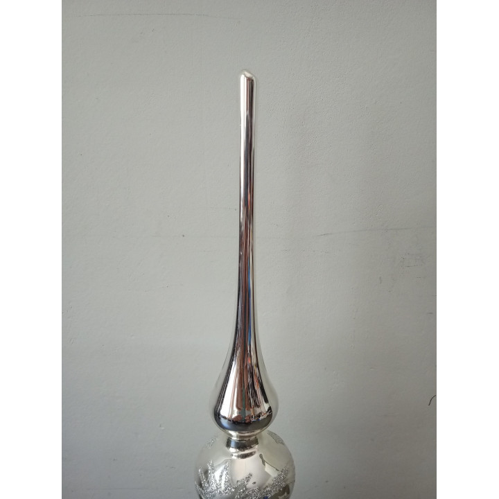 Zilverkleurige Glazen Kerstpiek met Glitter