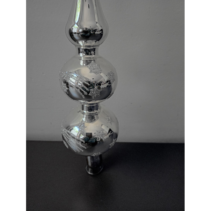 Zilverkleurige Glazen Kerstpiek met Glitter