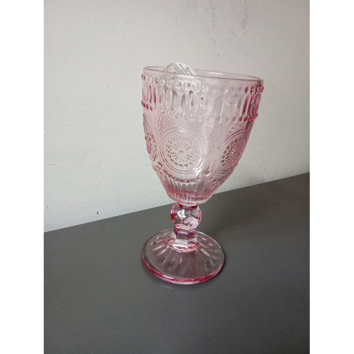 Roze Glas op Voet met Reliëfpatroon