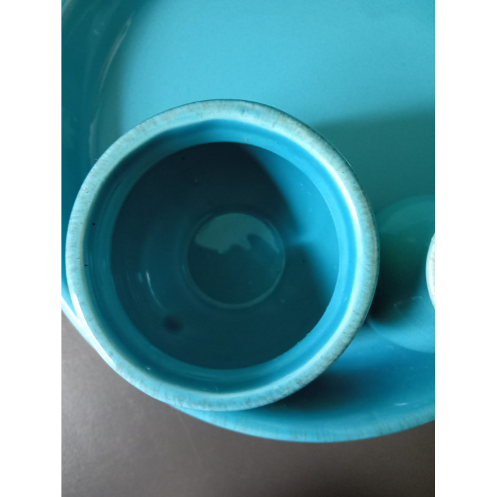 Turquoise Keramische Schaal met Twee Vaasjes