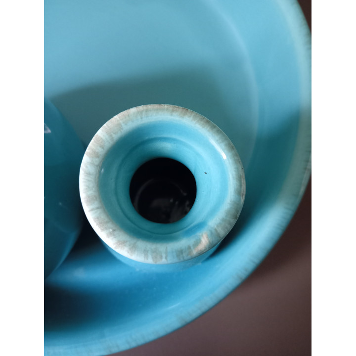 Turquoise Keramische Schaal met Twee Vaasjes