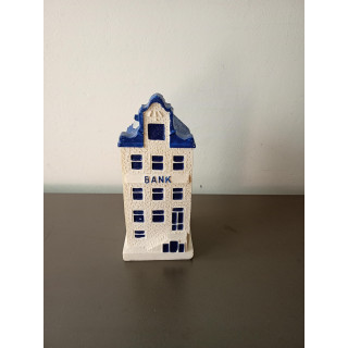Spaarpot Bankgebouw in Blauw-Witte Stijl