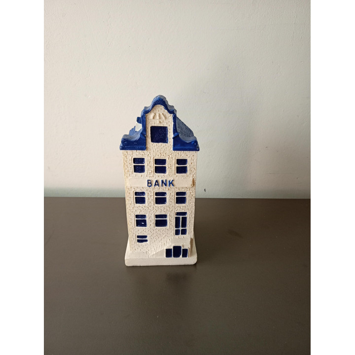 Spaarpot Bankgebouw in Blauw-Witte Stijl