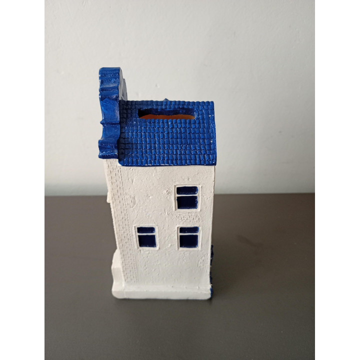 Spaarpot Bankgebouw in Blauw-Witte Stijl