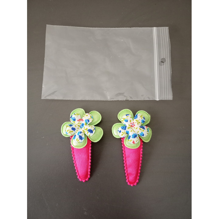 Set van 2 Haarspeldjes met Bloemen Roze Groen